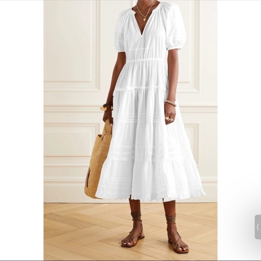 ULLA JOHNSON Claribel Cotton Midi Dress White Sz 10